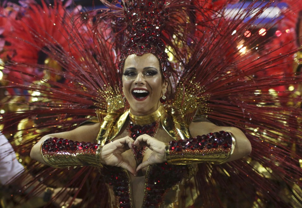 Drum Queen Viviane Araujo of the Salgueiro samba school participates in the annual Carnival parade in Rio de Janeiro's Sambadrome