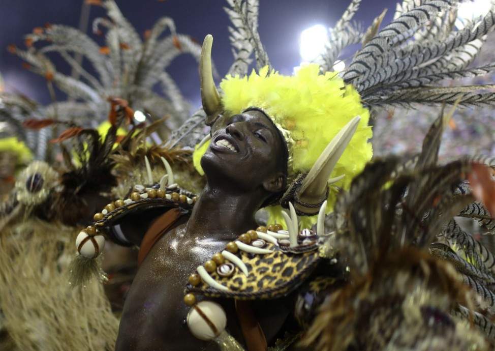 Revellers of the Salgueiro samba school participate in the annual Carnival parade in Rio de Janeiro's Sambadrome