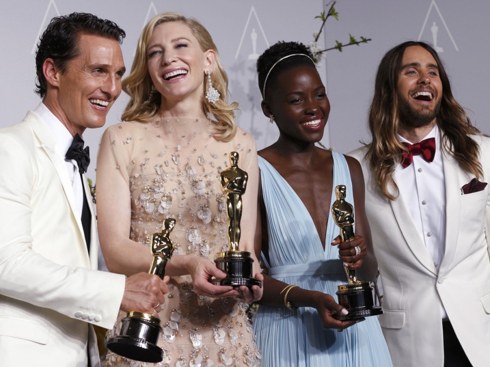 Best actor winner Matthew McConaughey, best actress winner Cate Blanchett, best supporting actress winner Lupita Nyong'o and best supporting actor winner Jared Leto pose with their Oscars at the 86th Academy Awards in Hollywood