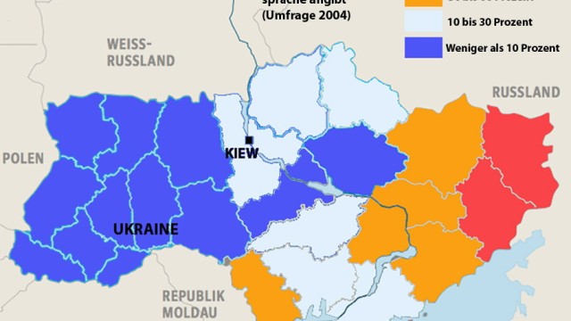 Ukraine im Umbruch: Anteil der Bevölkerung in der Ukraine, die 2004 Russisch als Muttersprache angegeben hat
