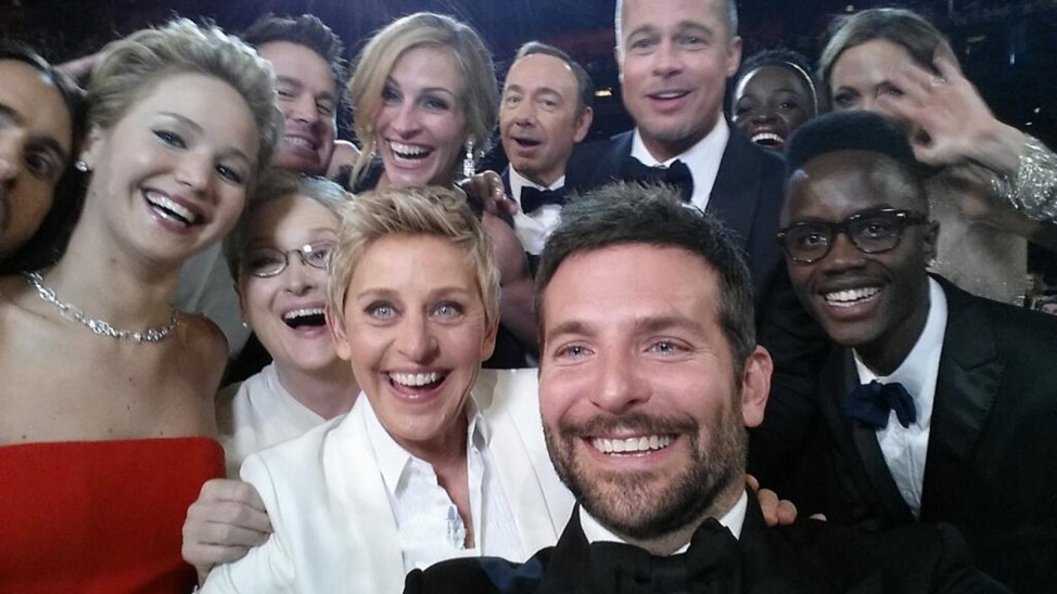 Image posted by Oscars show host Degeneres on her Twitter account shows movie stars posing for a picture taken by Cooper at 86th Academy Awards in Hollywood, California