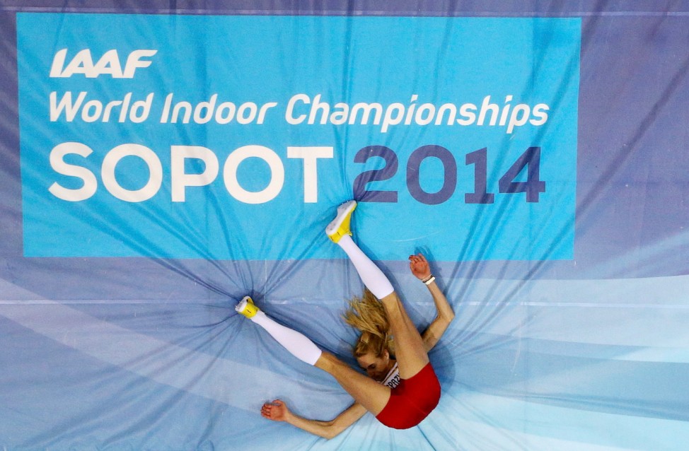 Poland's Kasprzycka competes in women's high jump qualification at world indoor athletics championships in Sopot