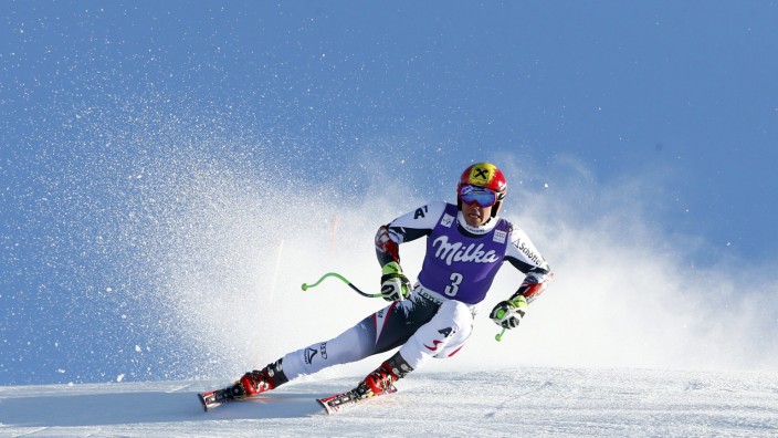 Hirscher of Austria speeds down in the men's Super G competition during the FIS Alpine Skiing World Cup finals in the Swiss ski resort of Lenzerheide