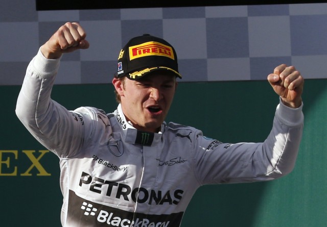 Mercedes Formula One driver Rosberg of Germany celebrates winning the Australian F1 Grand Prix in Melbourne
