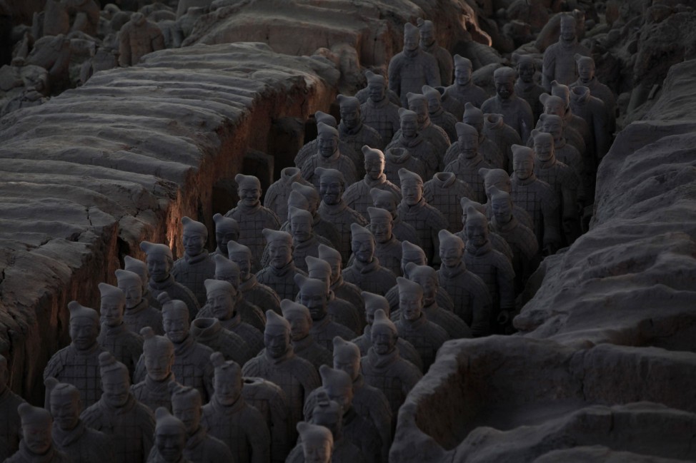 Terracotta warriors, which were unearthed during the first excavation from 1978 to 1984, stand inside the No.1 pit at a museum in Xi'an