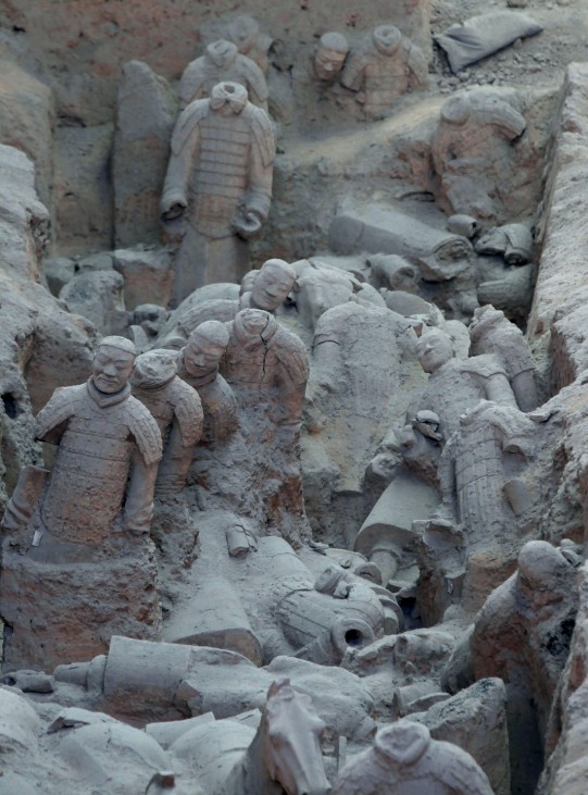 Unrestored terracotta warriors are seen inside the No.1 pit of the Museum of Qin Terracotta Warriors and Horses in Xi'an