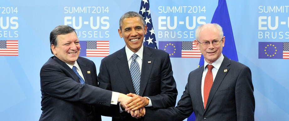 Geplantes Freihandelsabkommen: US-Präsident Barack Obama zusammen mit José Manuel Baroso (links) und Herman Van Rompuy (rechts) in Brüssel