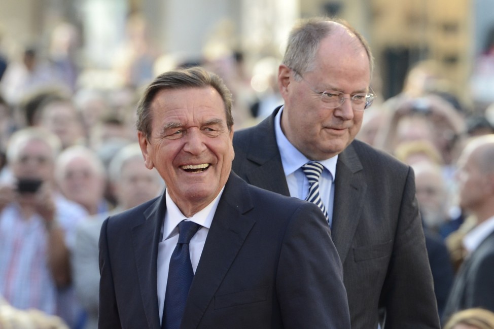 Steinbrueck Campaigns With Gerhard Schroeder In Hanover