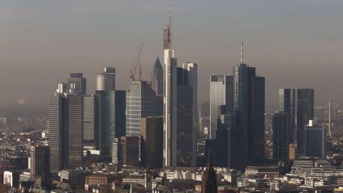 Frankfurt skyline is seen from construction site of new ECB headquarters