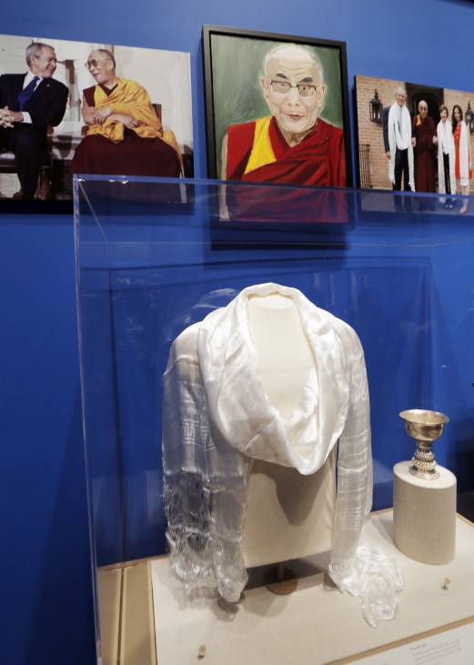 A portrait of exiled Tibetan spiritual leader the Dalai Lama, painted by former U.S. President George W. Bush, is displayed at 'The Art of Leadership: A President's Personal Diplomacy' exhibit in Dallas