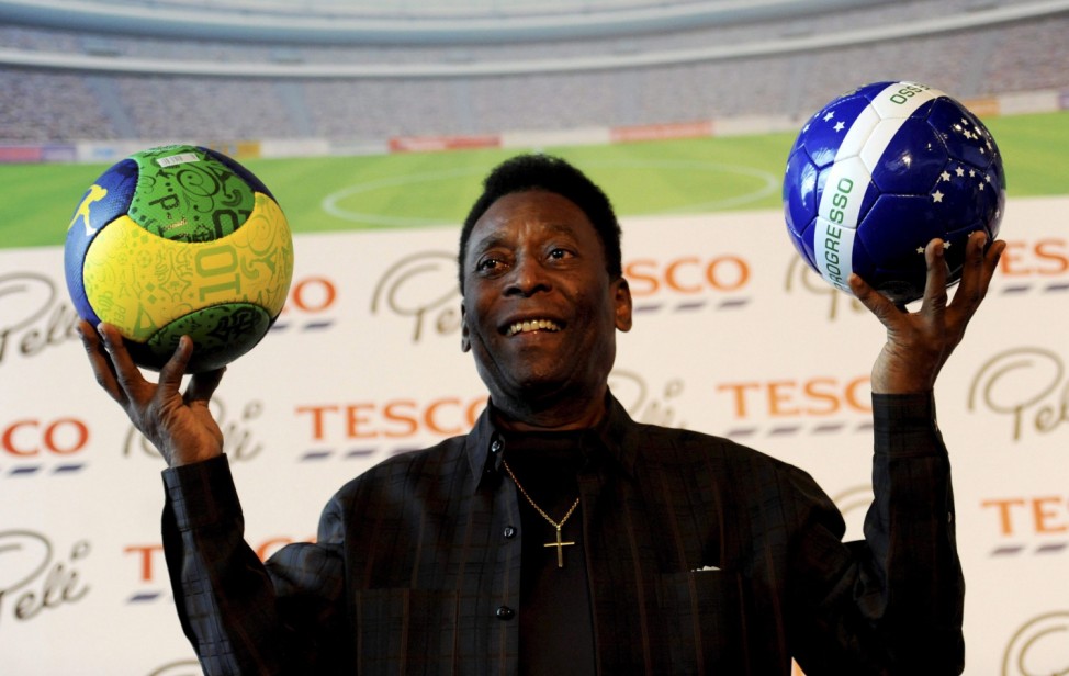 Pele attends a promotional event of a Tesco supermarket in Warsaw