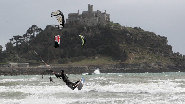 Kite Surfers Enjoy Windy Weather In Penzance