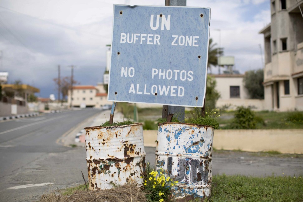A former residential street lies abandoned in the United Nations buffer zone in central Nicosia