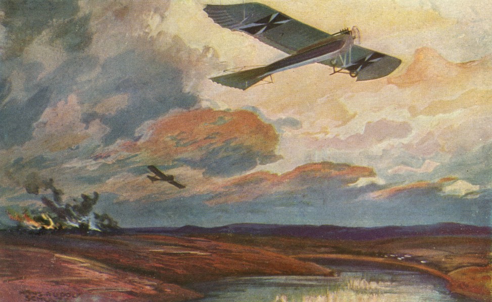 Postkarte 'Militärtaube  auf Erkundungsflug bei den Masurischen Seen', Polen, 1915 | Postcard 'Militärtaube auf Erkundungsflug bei den Masurischen Seen', Poland, 1915