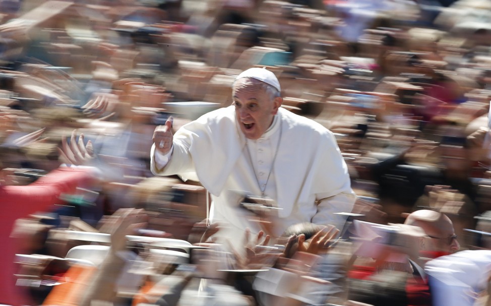Pope Francis gives the thumb up as he leads the Easter mass in Saint Peter's Square at the Vatican