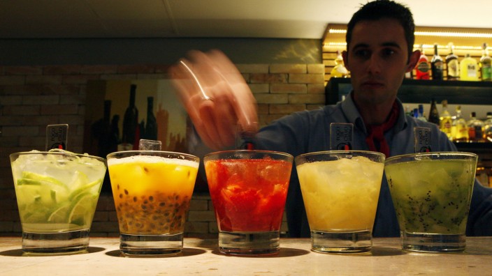 A barman prepares 'Caipirinhas', Brazil's national cocktail, in Sao Paulo