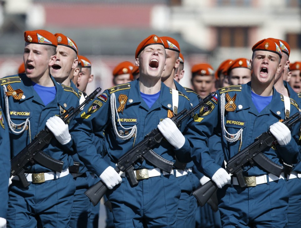 Russian servicemen march during the Victory Day parade in Moscow's Red Square