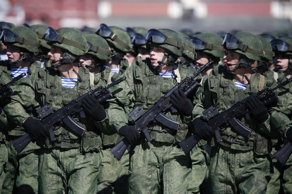 Russian servicemen march during the Victory Day Parade in Moscow's Red Square
