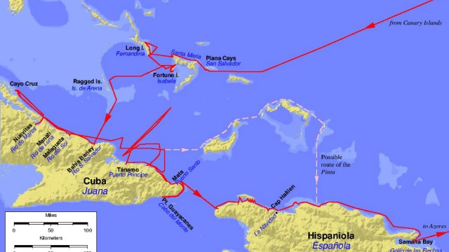 Möglicher Fund der Santa María: Karte der ersten Reise von Kolumbus