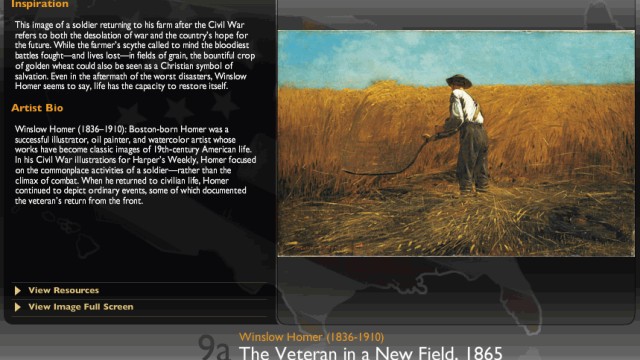 Bilder sollen zur US-Jugend sprechen: Bedürfnis nach einem Kompromiss: Ausschnitt aus dem Gemälde Winslow Homers (1836-1910): "The Veteran in a New Field" (1865).