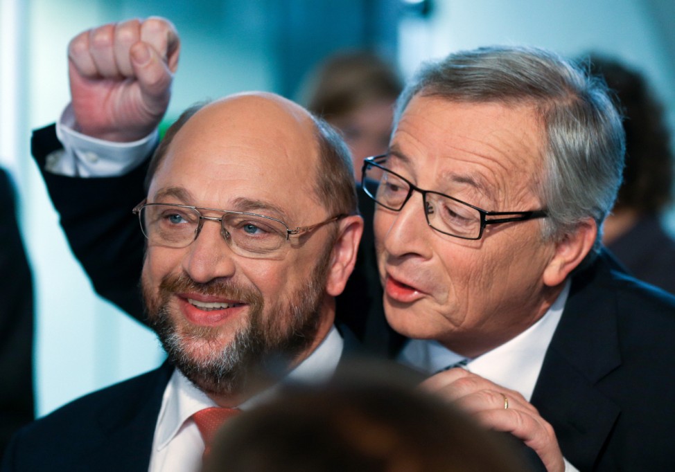Jean-Claude Juncker und Martin Schulz in der Wahlarena