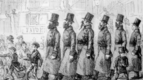 "Bartbewegung" im 19. Jahrhundert: Karikatur von 1854: "Die Polizei trägt Vollbärte und Schnurrbärte. Panik unter den Straßenjungen"