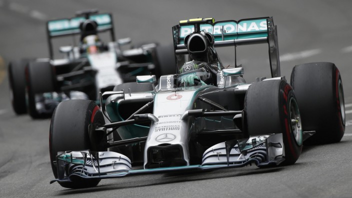 Mercedes Formula One driver Rosberg of Germany leads his teammate Hamilton of Britain during the Monaco Grand Prix in Monaco