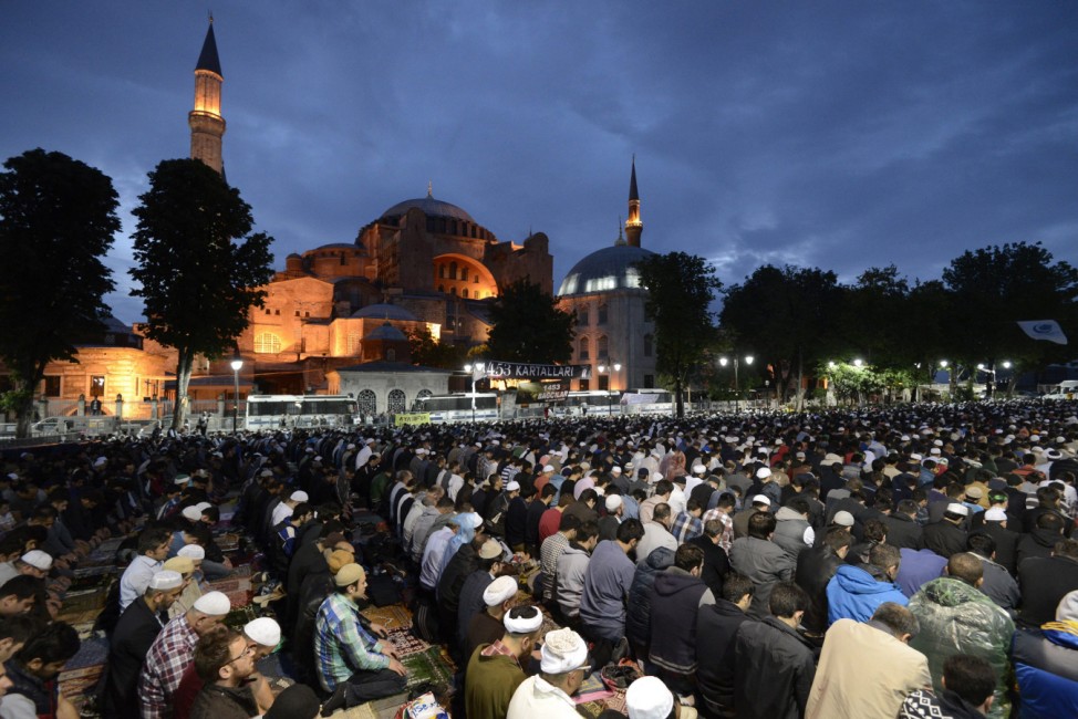 Protesting for Hagia sophia to become a mosque again.