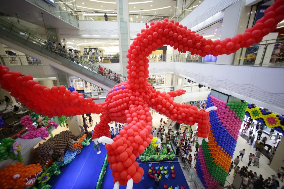 Balloon decorations to celebrate International Children's Day are seen at a shopping mall in Beijing