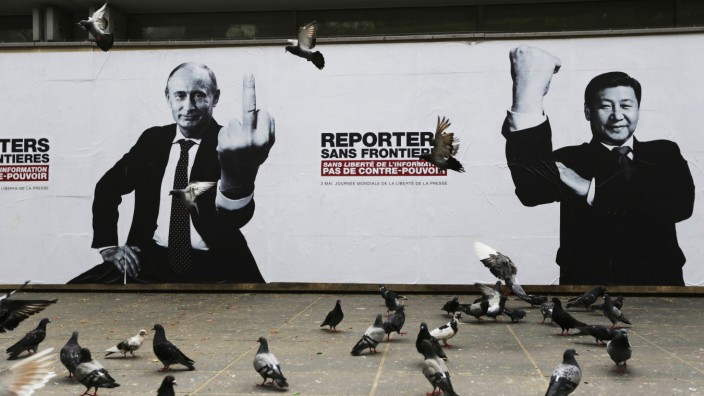 Meinungsmacher: Wladimir Putin auf einem Plakat der Organisation Reporter ohne Grenzen.