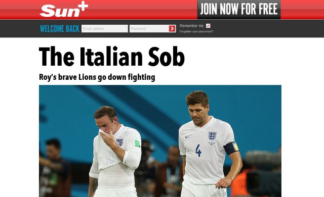 Sun Screenshot England vs. Italien