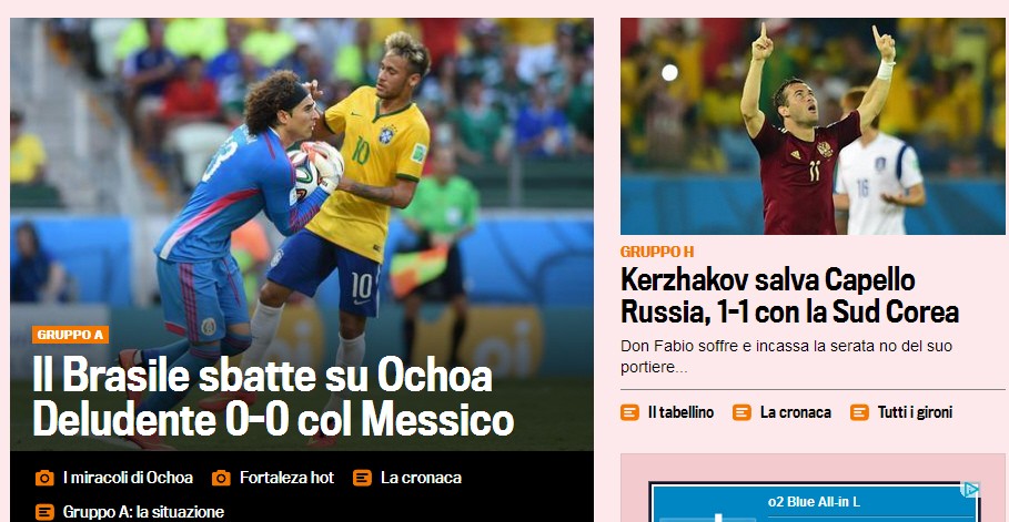 Screenshot, La Gazetta dello Sport, Pressestimmen, Brasilien, Mexiko