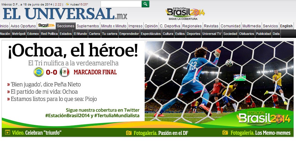 Screenshot, Pressestimmen, El Universal, Brasilien, Mexiko