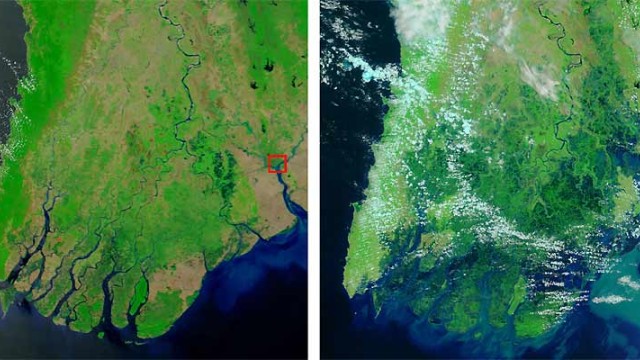 Birma nach dem Zyklon: Irrawaddy-Delta in Birma: Der Zyklon hat das Delta verwüstet. Klicken Sie auf das Bild, um ein Satellitenbild der überfluteten Region zu sehen.