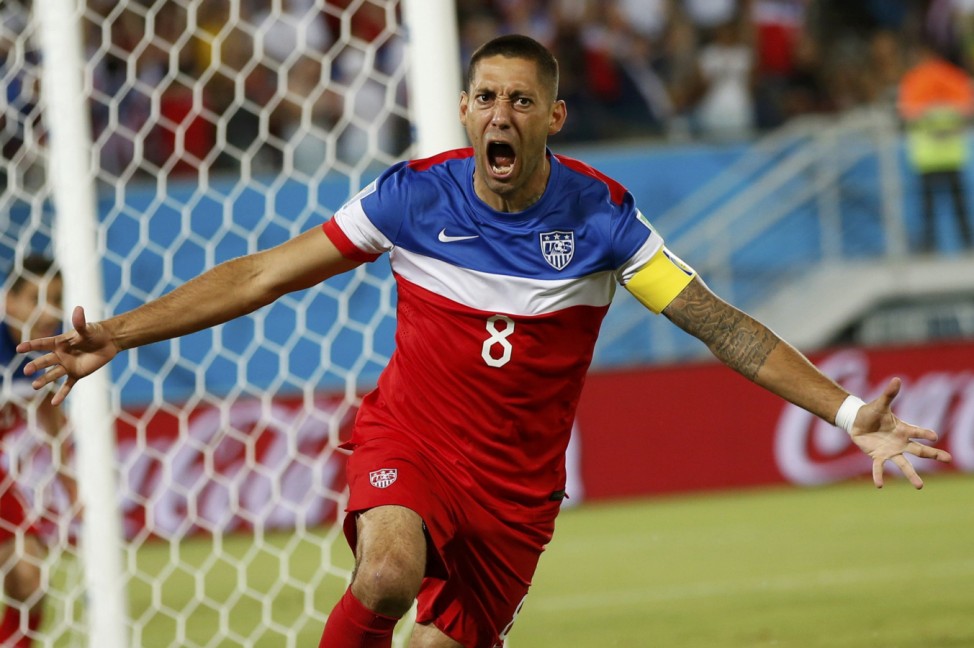 Clint Dempsey of the U.S. celebrates after scoring their first goal during their 2014 World Cup Group G soccer match against Ghana at the Dunas arena in Natal