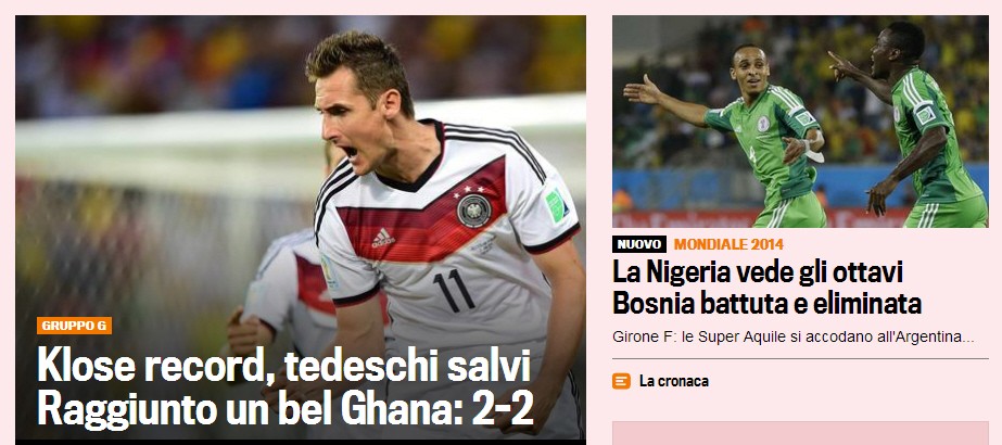 Screenshot, Pressestimmen, Gazetta dello Sport, Deutschland, Ghana