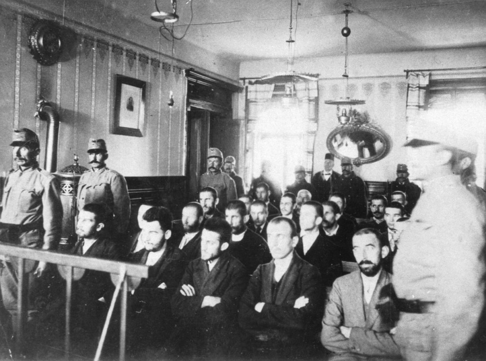 Gerichtsverhandlung gegen den Mörder des österreichischen Thronfolgers, 1914