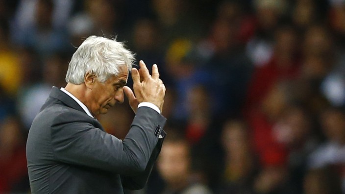 Algeria's coach Vahid Halilhodzic reacts during extra time in their 2014 World Cup round of 16 game against Germany at the Beira Rio stadium in Porto Alegre