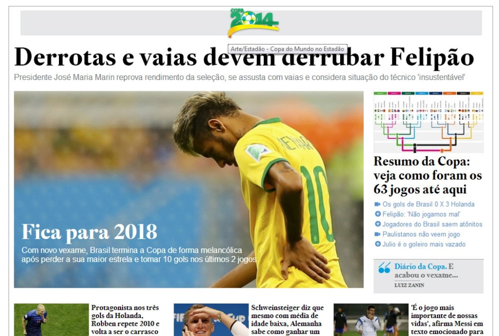 Pressestimmen, Screenshot, Brasilien, Niederlande, Estadao