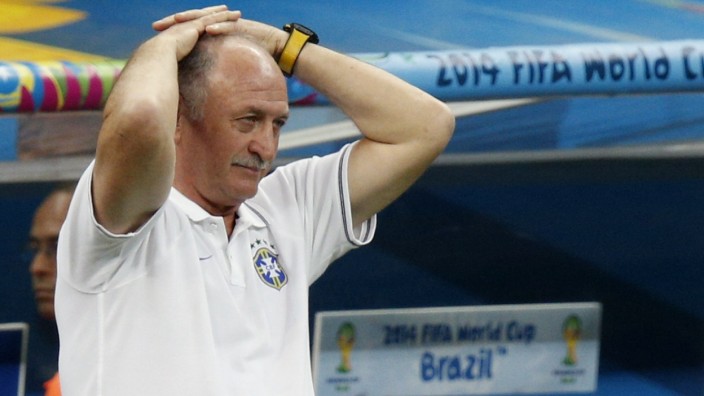 File photo of Brazil's coach Luiz Felipe Scolari reacting during their 2014 World Cup third-place playoff in Brasilia