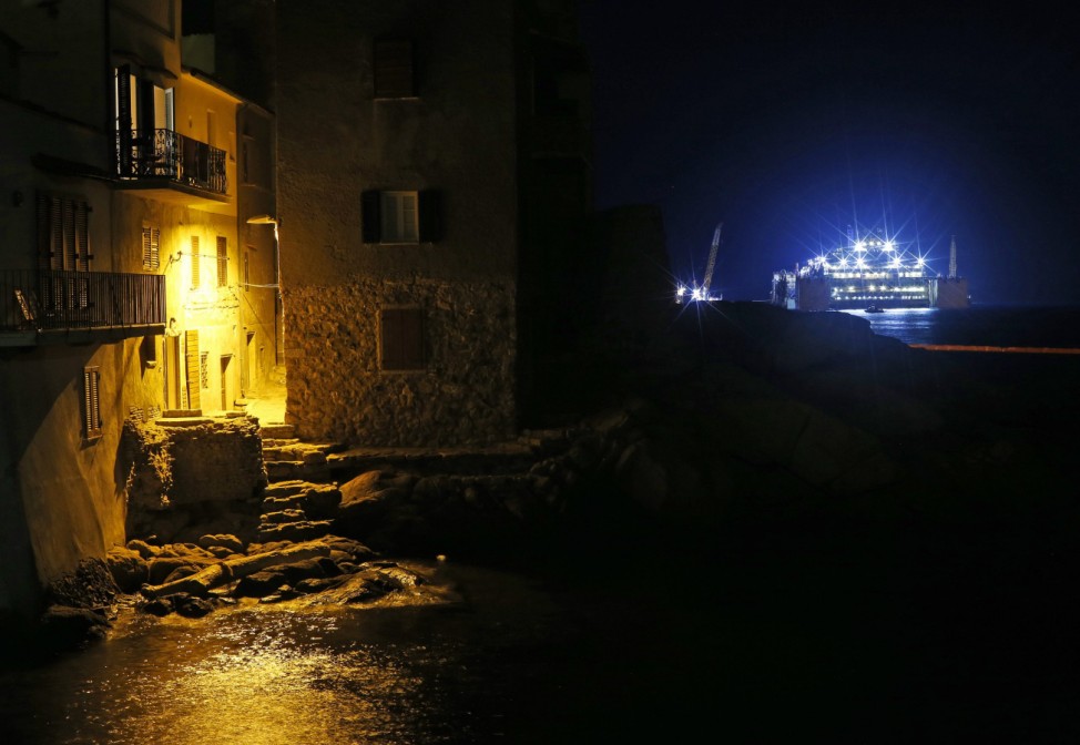 The Costa Concordia cruise liner is seen at Giglio harbour at Giglio Island