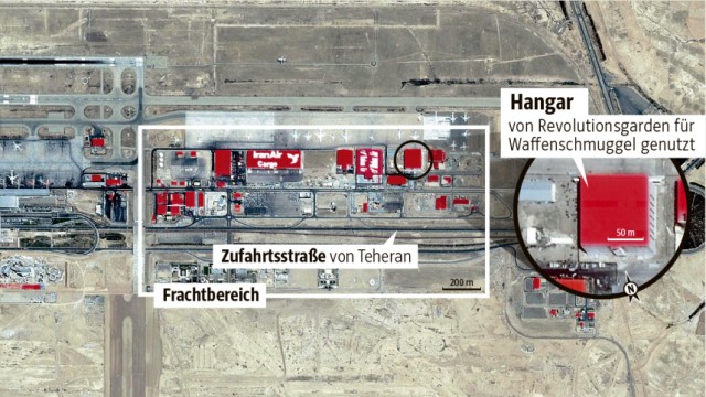 Waffen in Nahost: SZ-Grafik: Sarah Unterhitzenberger; Foto: Google Earth