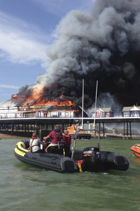 Fire and smoke engulf part of the pier in Eastbourne