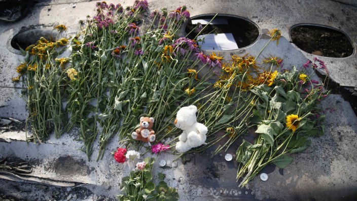 File photo of flowers and mementos left by local residents lying on wreckage at the crash site of Malaysia Airlines Flight MH17, near the settlement of Grabovo in the Donetsk region