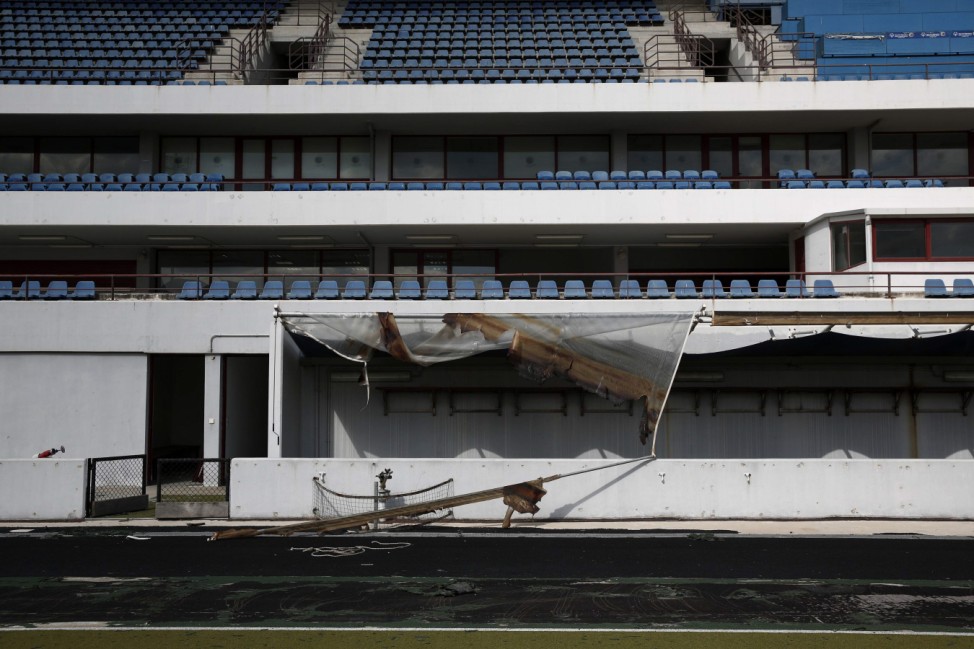 The abandoned stadium which hosted the hockey competition during the Athens 2004 Olympic Games is seen at the Hellenikon complex south of Athens