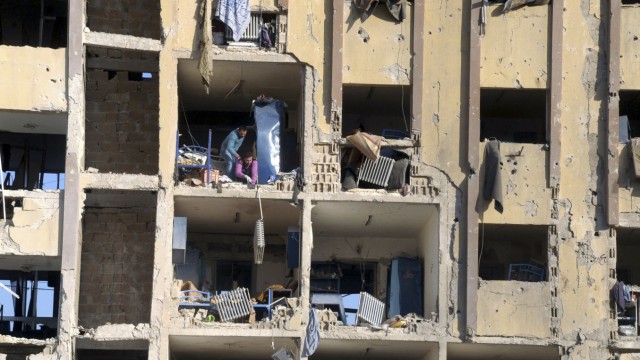 A view shows destruction after two explosions that rocked the University of Aleppo