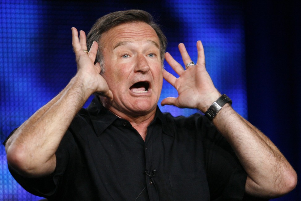 File picture shows Robin Williams gesturing during a panel discussion for his HBO show in Pasadena