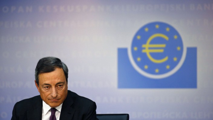 Draghi, President of the ECB, addresses the media during its monthly news conference in Frankfurt