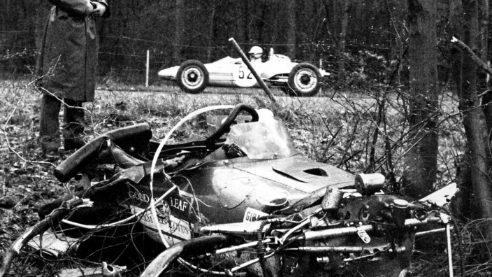 Der zertrümmerte Lotus-Cosworth von Jim Clark in Hockenheim 1968.