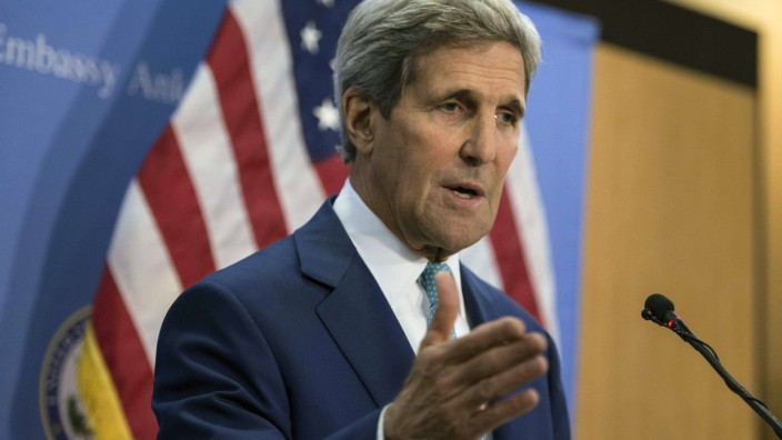U.S. Secretary of State John Kerry speaks during a news conference in Ankara